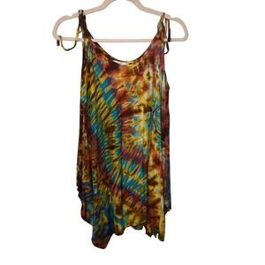 Summer Dress One Size Tie Dye Beach Cover Vacation Resort Mult Color Boho Hippie